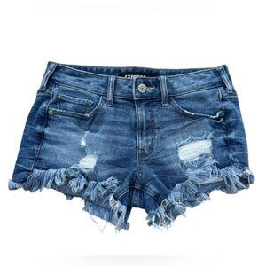 Express Shortie Relaxed Low Rise Distressed Denim Shorts Size 0